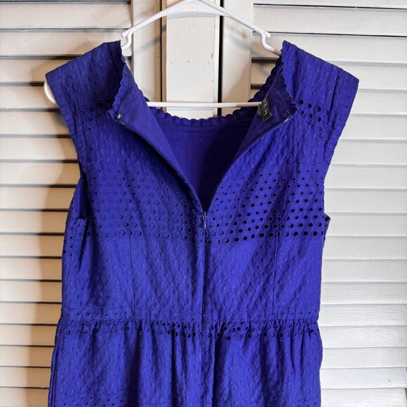 ROZ & ALI SIZE 12 PURPLE EYELET CAP SLEEVE KNEE LENGTH 100% COTTON SHEATHE DRESS - Picture 9 of 9